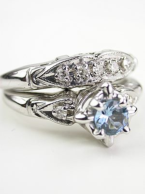 Vintage Aquamarine Bridal Rings Set