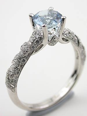 Antique Style Aquamarine Engagement Ring