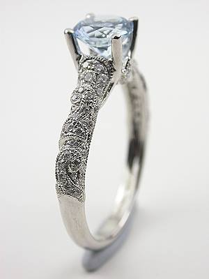 Antique Style Aquamarine Engagement Ring