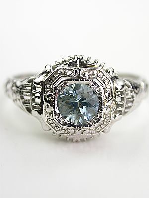Antique Aquamarine Filigree Ring