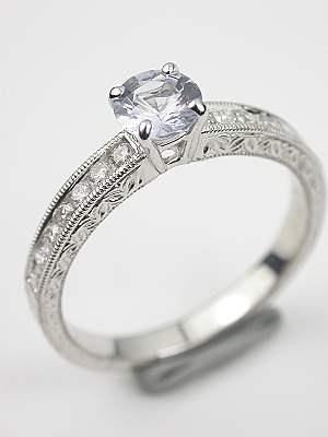 Antique Style White Sapphire Engagement Ring