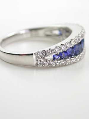 Sapphire and Diamond Antique Style Wedding Ring