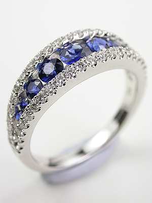 Sapphire and Diamond Antique Style Wedding Ring