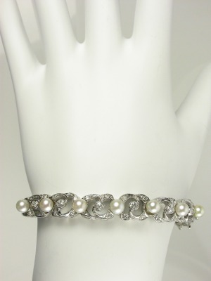 Antique Pearl and Diamond Bangle Bracelet