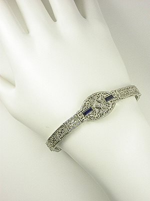 Art Deco Filigree Sapphire Bracelet