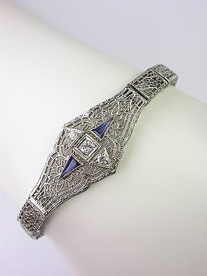 1920s Filigree Sapphire and Diamond Bracelet