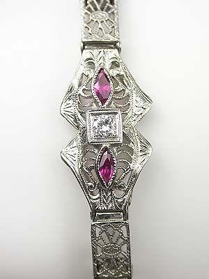 Filigree and Ruby Vintage Bracelet