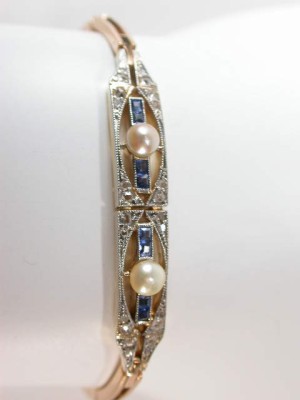 Edwardian Sapphire Diamond & Pearl Bracelet