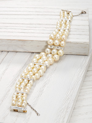 Antique Three Strand Pearl and Diamond Bracelet