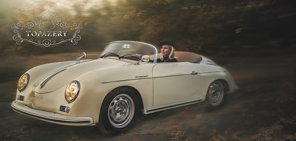 Brandi Tobias in a Porsche Speedster