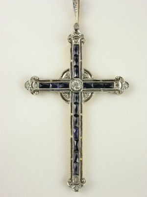 1930s Antique Sapphire and Diamond Cross