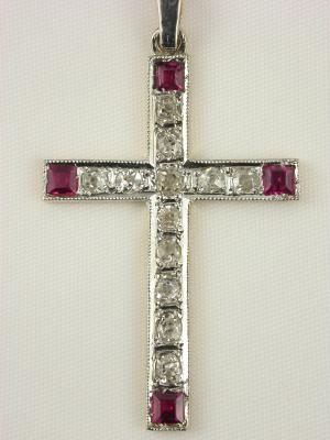 1930s Antique Ruby and Diamond Cross