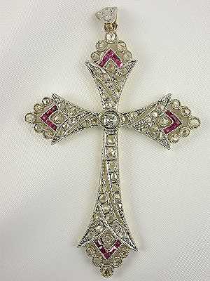 Antique Style Ruby and Filigree Cross