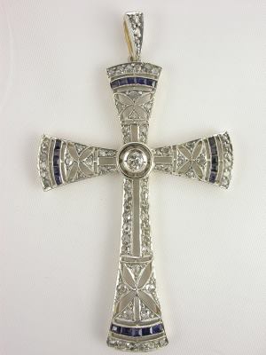 1930s Style Sapphire and Diamond Cross