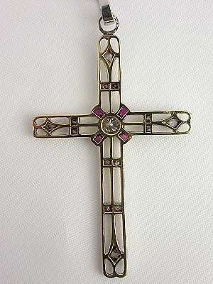 Handwrought Ruby and Diamond Vintage Cross