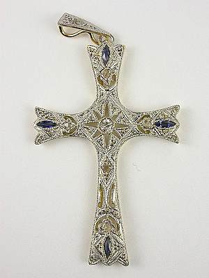 Sapphire and Filigree Vintage Cross