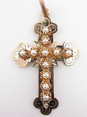 Victorian Danish Antique Pearl Cross 