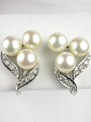 Antique Pearl Earrings with Spray Design