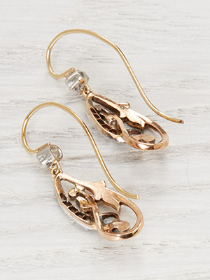 Arts and Crafts Diamond Earrings in Rose Gold