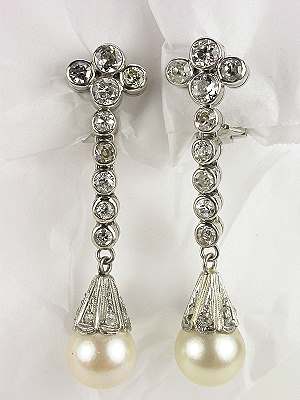 Pearl and Diamond Dangle Antique Earrings