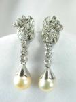 Art Deco Pearl and Diamond Platinum Dangle Earrings