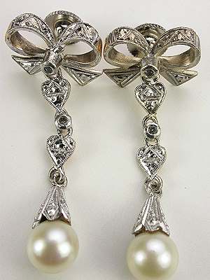 Antique Pearl and Diamond Drop Earrings