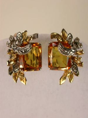 Retro Citrine and Diamond Antique Earrings