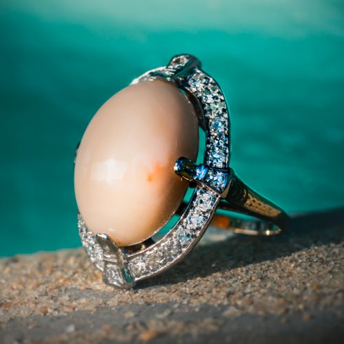  Coral & Diamond Antique Cocktail Ring
