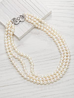 Three Strand Vintage Pearl Necklace with Diamond Clasp