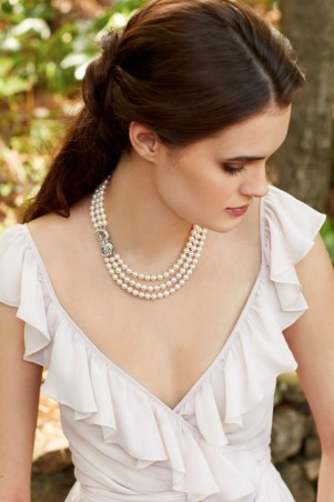 Three Strand Vintage Pearl Necklace with Diamond Clasp