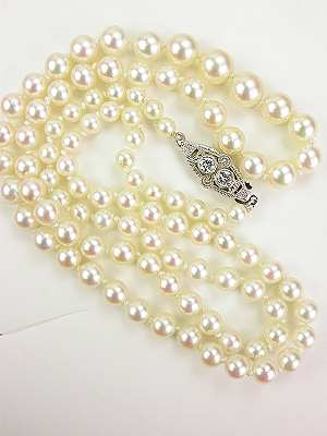 Antique Pearl Necklace with Filigree Diamond Clasp