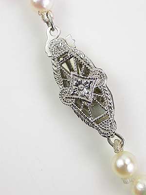Antique Pearl Necklace with Filigree Diamond Clasp
