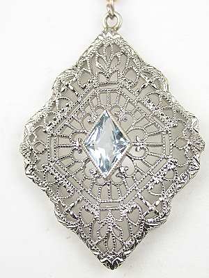 Vintage Aquamarine Filigree Pendant Necklace
