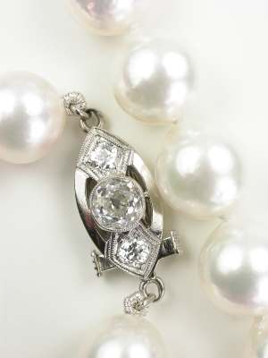 Vintage Pearl Necklace with Diamond Clasp