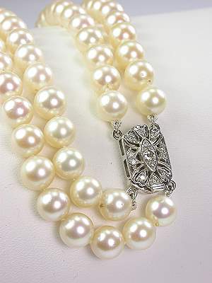 Double Strand Vintage Pearl and Diamond Necklace