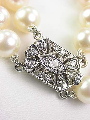Double Strand Vintage Pearl and Diamond Necklace