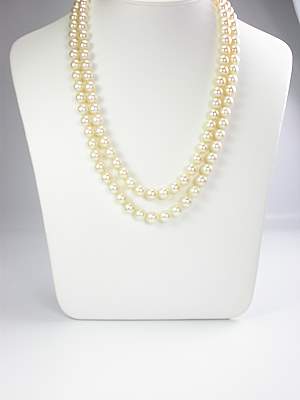 Double Strand Vintage Pearl and Diamond Necklace