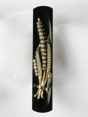 Antique Victorian Onyx Mourning Pin with Pearls