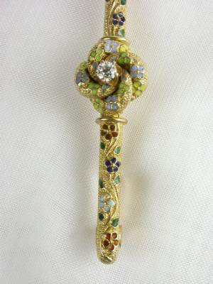 Victorian Antique Bar Pin with Colorful Enameling