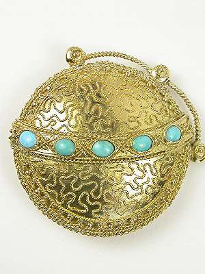 Etruscan Revival Turquoise Antique Brooch