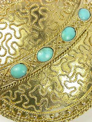 Etruscan Revival Turquoise Antique Brooch