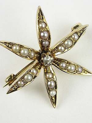 Victorian Starburst Antique Pin with Pearls, PN-1976