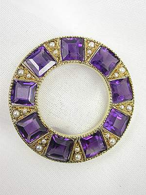 Edwardian Amethyst and Pearl Antique Pin