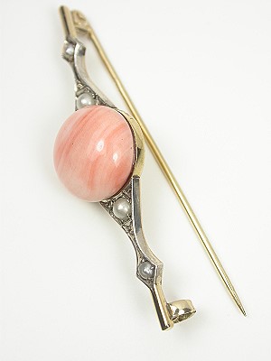 Antique Coral and Pearl Bar Pin