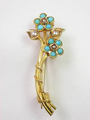 Victorian Antique Turquoise and Pearl Pin