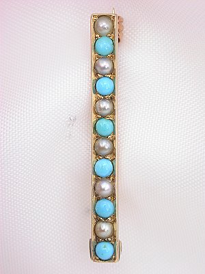 Turquoise and Pearl Antique Victorian Pin