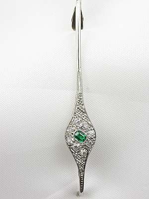 Art Deco Antique Emerald and Diamond Brooch