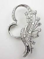 Vintage Diamond Brooch with Scroll and Spray Design