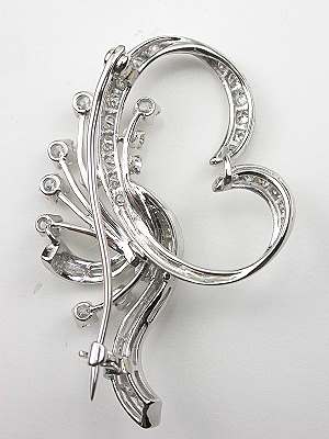 Vintage Diamond Brooch with Scroll and Spray Design