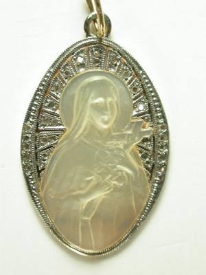 Virgin Mary Mother of Pearl and Diamond Pendant